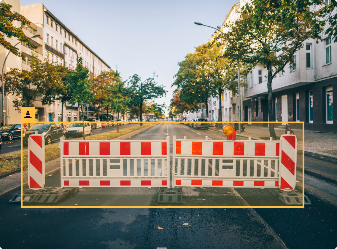 An active construction site with barriers detected by Peregrine Vision