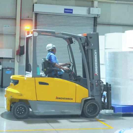 Edge AI monitoring forklift and pedestrian movement in a warehouse