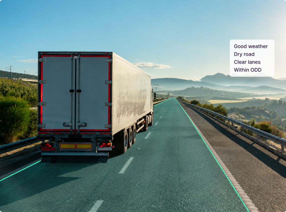 A vehicle on an open road in dry, clear conditions